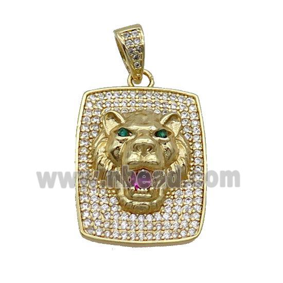 Copper Lion Pendant Pave Zircon Rectangle Gold Plated