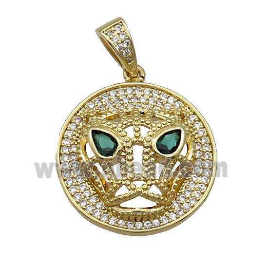 Copper Pendant Leopard Pave Zircon Circle Gold Plated