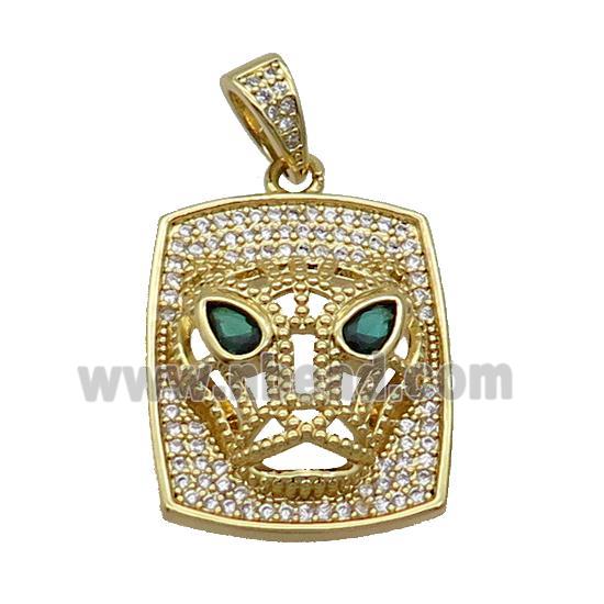 Copper Pendant Leopard Pave Zircon Rectangle Gold Plated