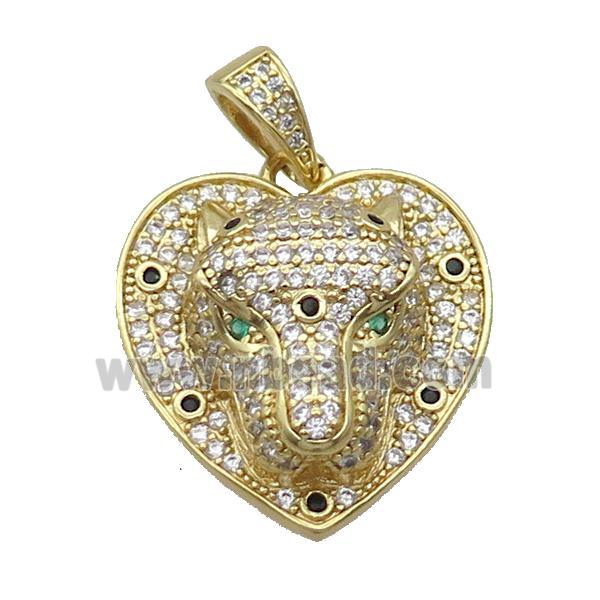 Copper Pendant Leopard Pave Zircon Heart Gold Plated