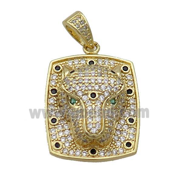 Copper Pendant Leopard Pave Zircon Rectangle Gold Plated