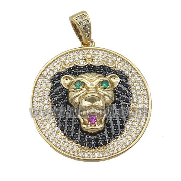 Copper Lion Pendant Pave Zircon Circle Gold Plated