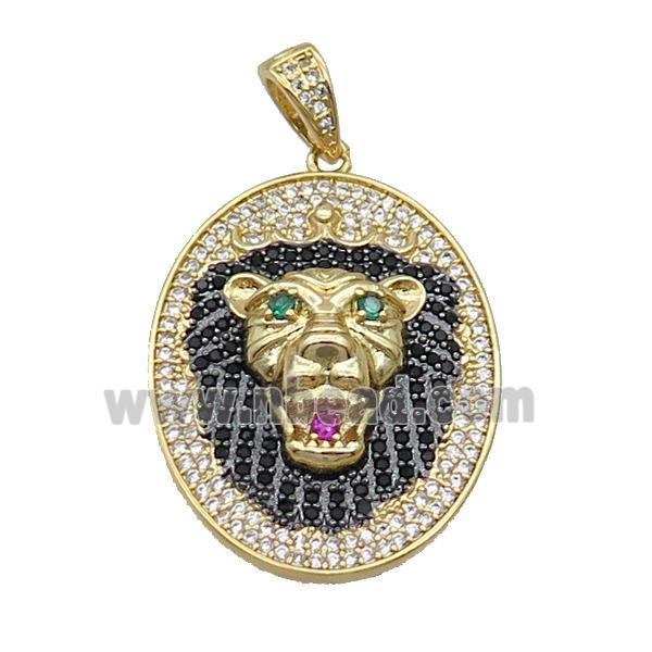 Copper Lion Pendant Pave Zircon Oval Gold Plated