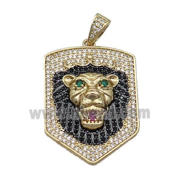 Copper Lion Pendant Pave Zircon Gold Plated