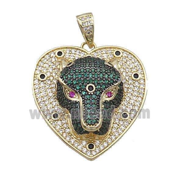 Copper Pendant Leopard Pave Zircon Heart Gold Plated