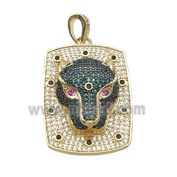 Copper Pendant Leopard Pave Zircon Rectangle Gold Plated