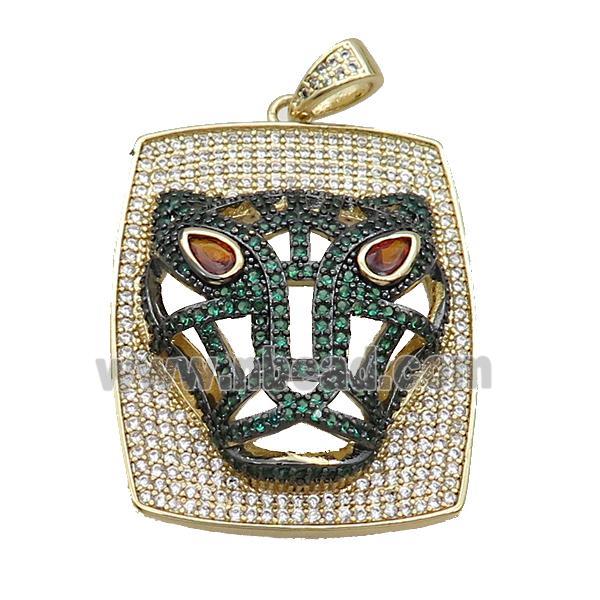 Copper Pendant Leopard Pave Zircon Rectangle Gold Plated