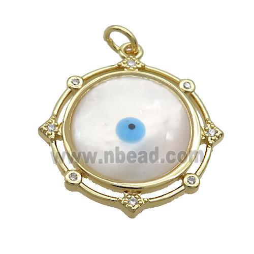 Copper Compass Pendant Pave Shell Evil Eye Gold Plated