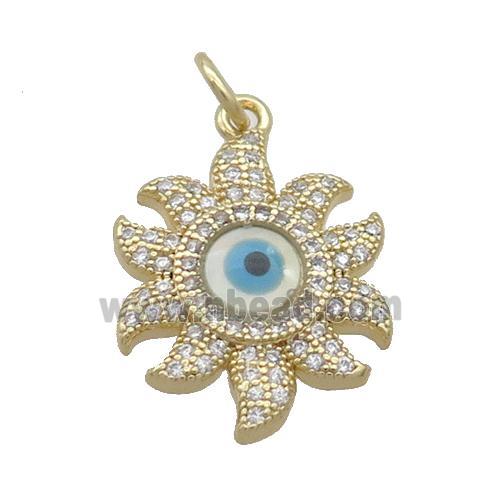 Copper Sun Pendant Pave Zircon Shell Evil Eye Gold Plated