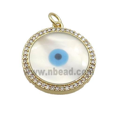 Copper Circle Pendant Pave Shell Evil Eye Gold Plated