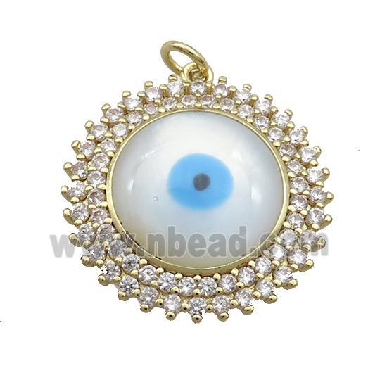 Copper Circle Pendant Pave Zircon Shell Evil Eye Gold Plated