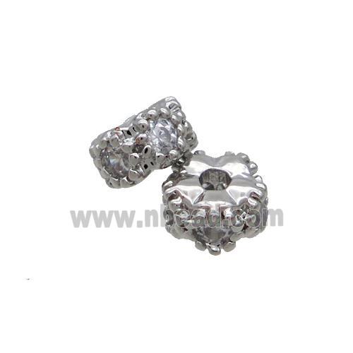 Copper Rondelle Beads Pave Zircon Platinum Plated