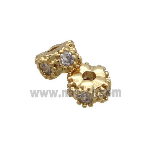 Copper Rondelle Beads Pave Zircon Gold Plated