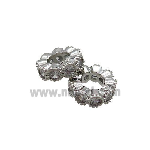 Copper Rondelle Beads Pave Zircon Platinum Plated