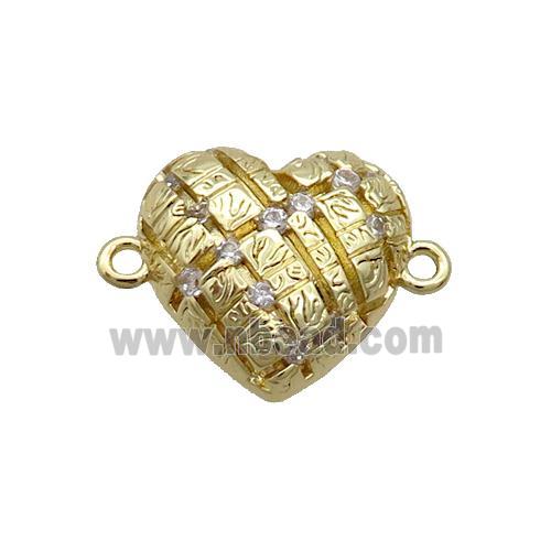 Copper Heart Connector Pave Zircon Gold Plated