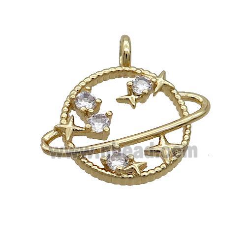 Copper Planet Pendant Pave Zircon Gold Plated