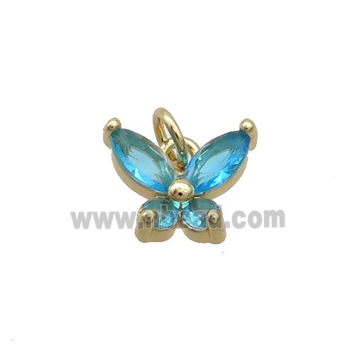 Copper Butterfly Pendant Pave Aqua Crystal Glass Gold Plated