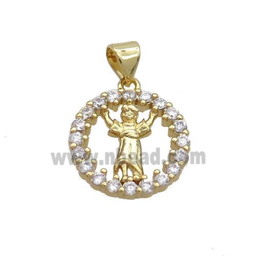 Copper Jesus Pendant Pave Zircon Gold Plated