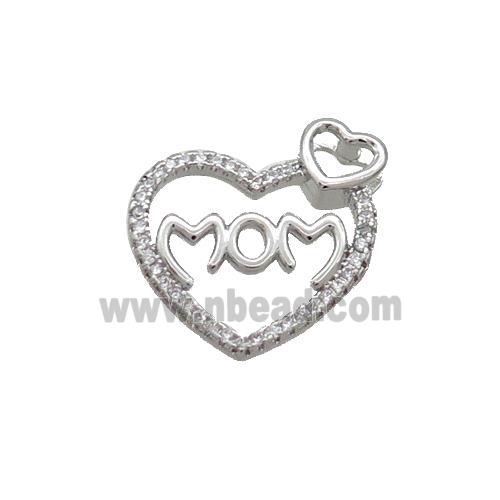 Copper Heart Pendant Pave Zircon MOM Platinum Plated