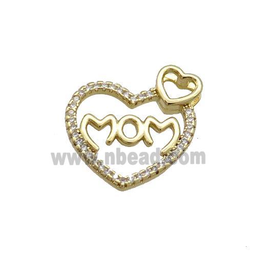 Copper Heart Pendant Pave Zircon MOM Gold Plated