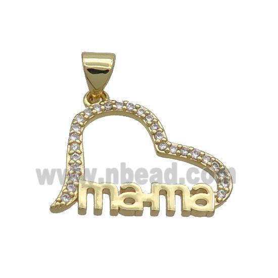 Copper Heart Pendant Pave Zircon Mama Gold Plated