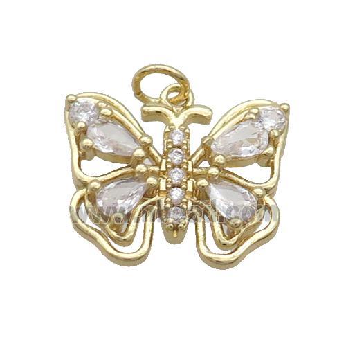 Copper Butterfly Pendant Pave Zircon Gold Plated