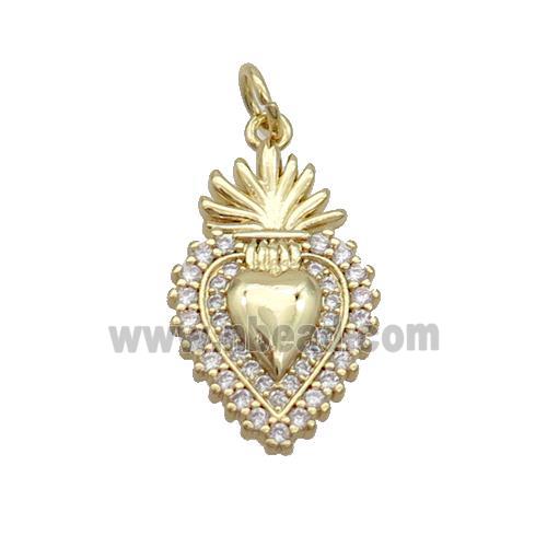 Copper Decor Heart Pendant Pave Zircon Gold Plated