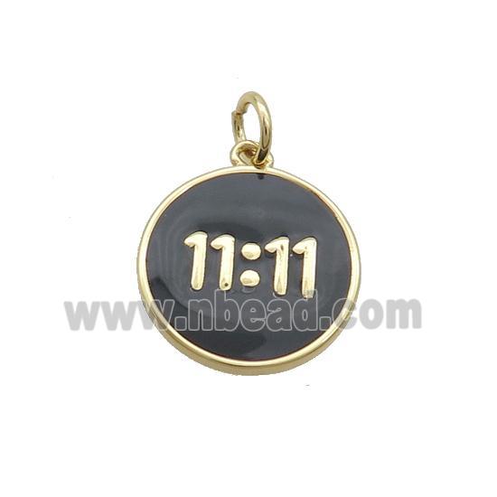 Copper Circle Pendant Double 11 Black Enamel Gold Plated