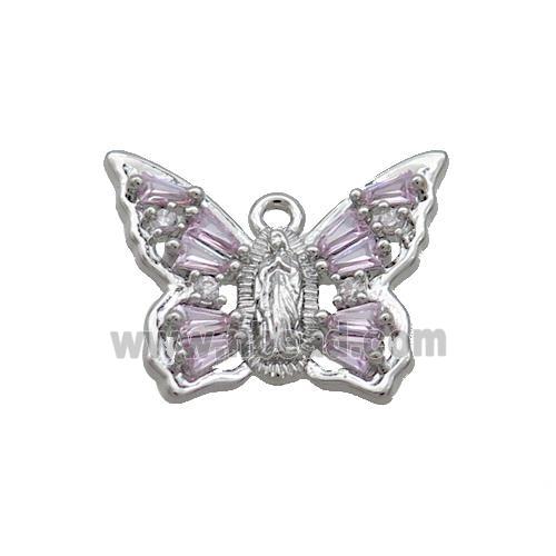 Copper Butterfly Pendant Pave Crystal Glass Platinum Plated