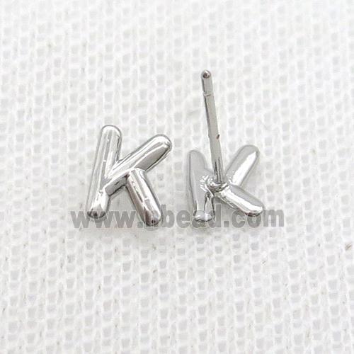 Copper Stud Earring K-Letter Platinum Plated