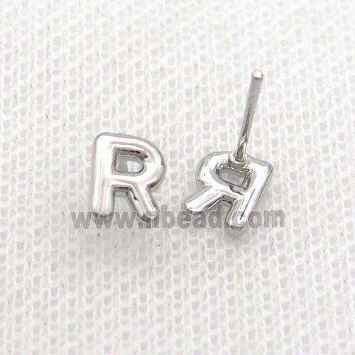 Copper Stud Earring R-Letter Platinum Plated