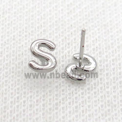 Copper Stud Earring S-Letter Platinum Plated