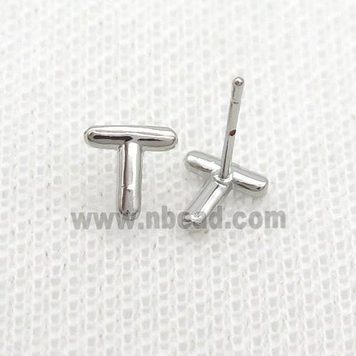 Copper Stud Earring T-Letter Platinum Plated