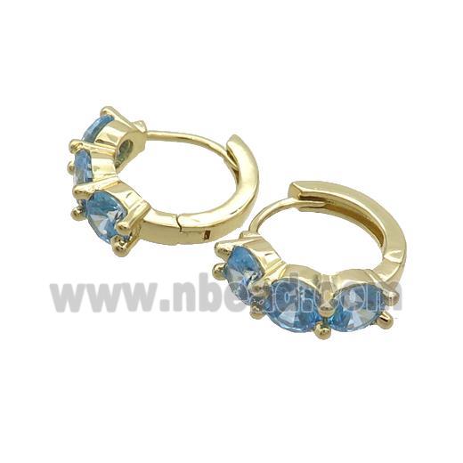 Copper Hoop Earring Pave Blue Zircon Gold Plated