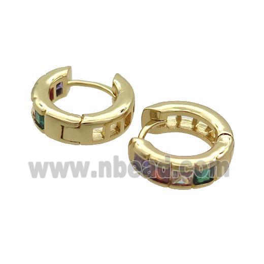 Copper Hoop Earring Pave Multicolor Zircon Gold Plated