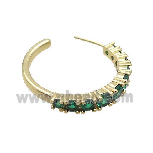 Copper Stud Earring Pave Green Zircon Gold Plated