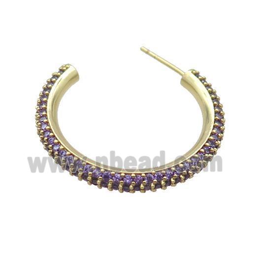 Copper Stud Earring Pave Purple Zircon Gold Plated