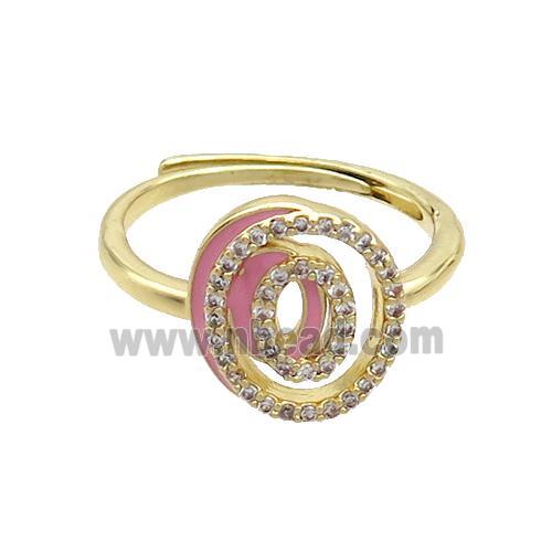 Copper Ring Pave Zircon O-Letter Adjustable Enamel Gold Plated