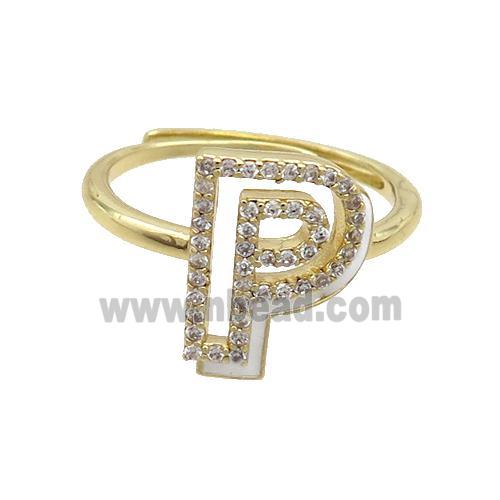 Copper Ring Pave Zircon P-Letter Adjustable Enamel Gold Plated