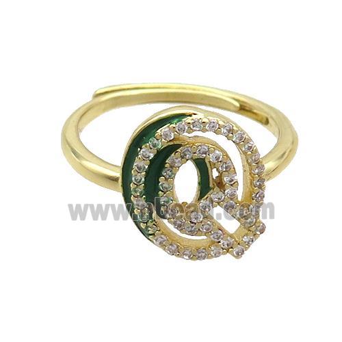 Copper Ring Pave Zircon Q-Letter Adjustable Enamel Gold Plated