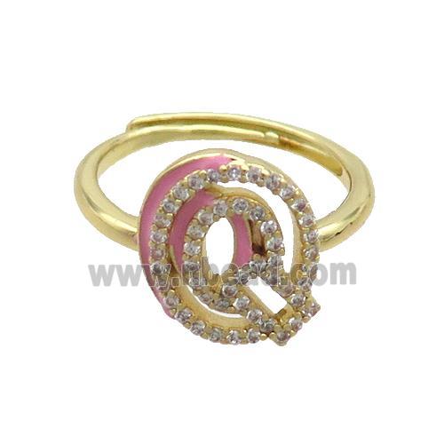 Copper Ring Pave Zircon Q-Letter Adjustable Enamel Gold Plated