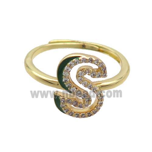 Copper Ring Pave Zircon S-Letter Adjustable Enamel Gold Plated