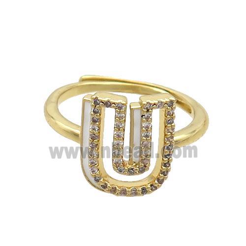 Copper Ring Pave Zircon U-Letter Adjustable Enamel Gold Plated