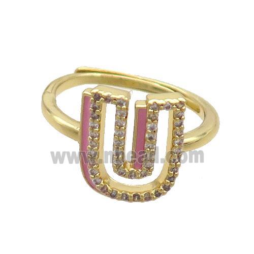 Copper Ring Pave Zircon U-Letter Adjustable Enamel Gold Plated