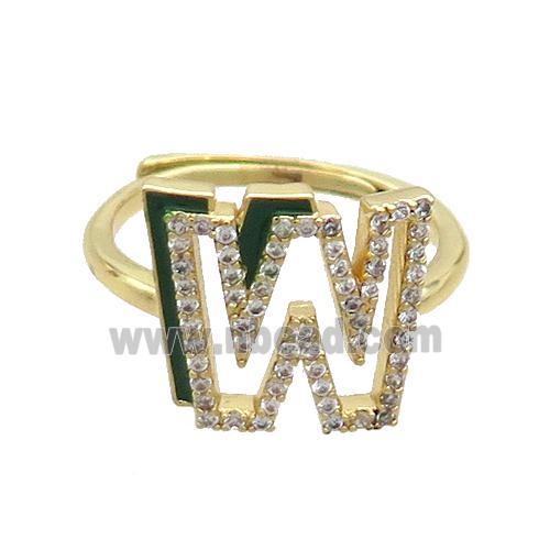 Copper Ring Pave Zircon W-Letter Adjustable Enamel Gold Plated