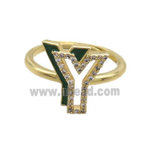 Copper Ring Pave Zircon Y-Letter Adjustable Enamel Gold Plated