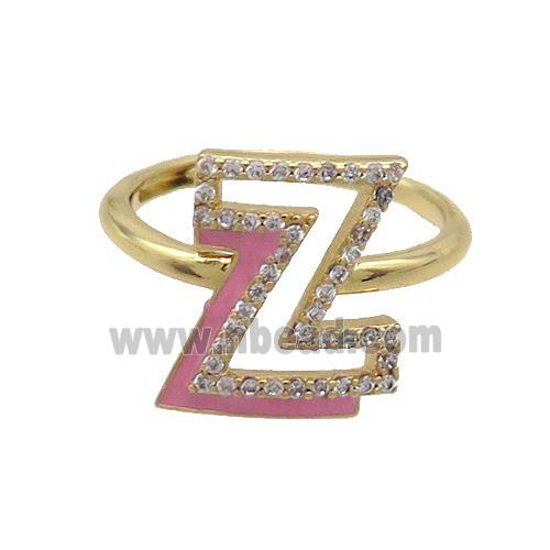 Copper Ring Pave Zircon Z-Letter Adjustable Enamel Gold Plated