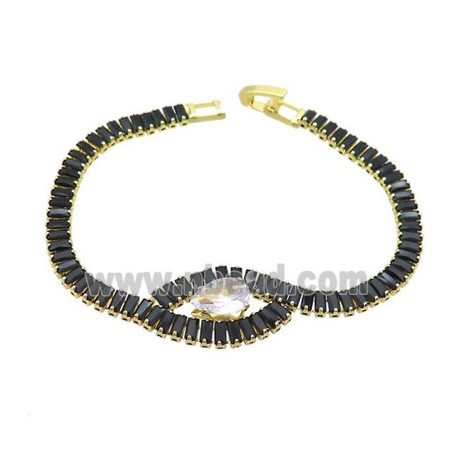 Copper Bracelet Pave Black Crystal Glass Gold Plated