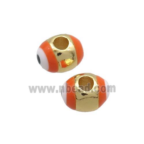 Copper Barrel Beads Orange Enamel Eye Large Hole Gold Plated