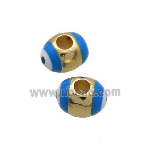 Copper Barrel Beads Blue Enamel Eye Large Hole Gold Plated